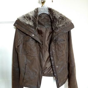 Jou Jou Brown Faux-Fur, Faux-Leather Jacket